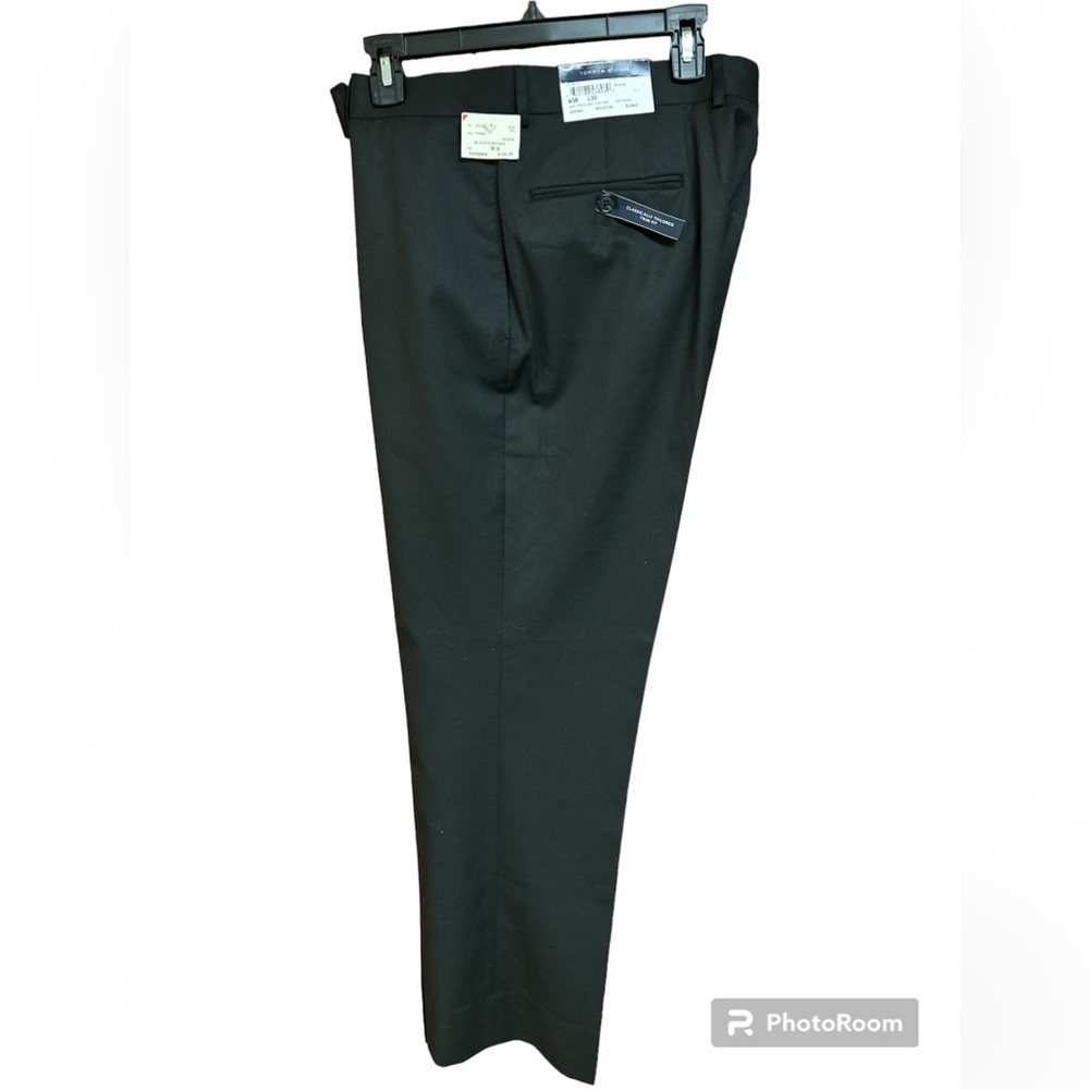 Tommy Hilfiger Classically Tailored Trim Fit Black Front Flat Dress Pants 38/30